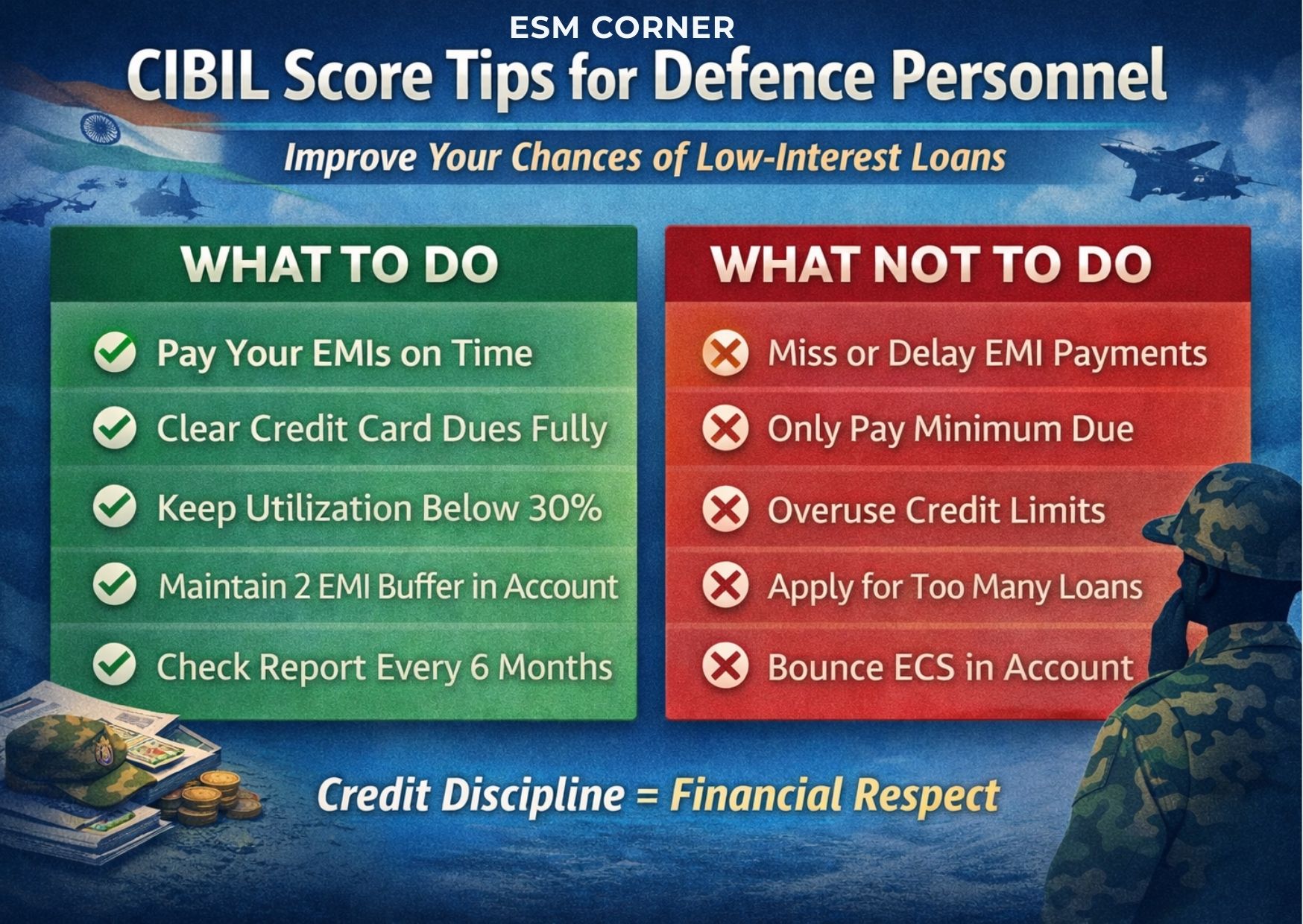 esm corner cibil score for defence personnel